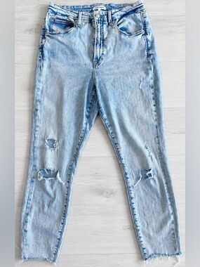 Good American Good Waist Crop Jeans High Rise Raw Hem Flattering Fit Sz 14 / 32